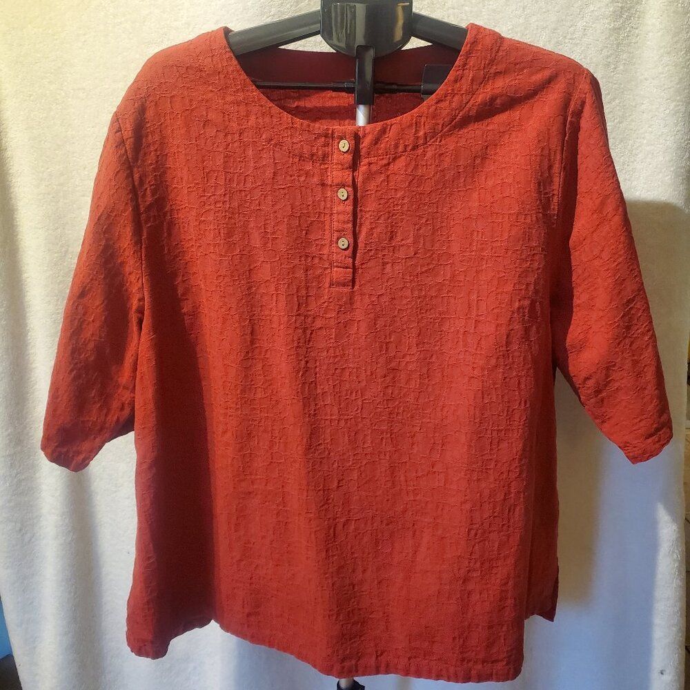 2XL Linen/Cotton Blend Orange/Red Pullover Organic Natural Plus Size